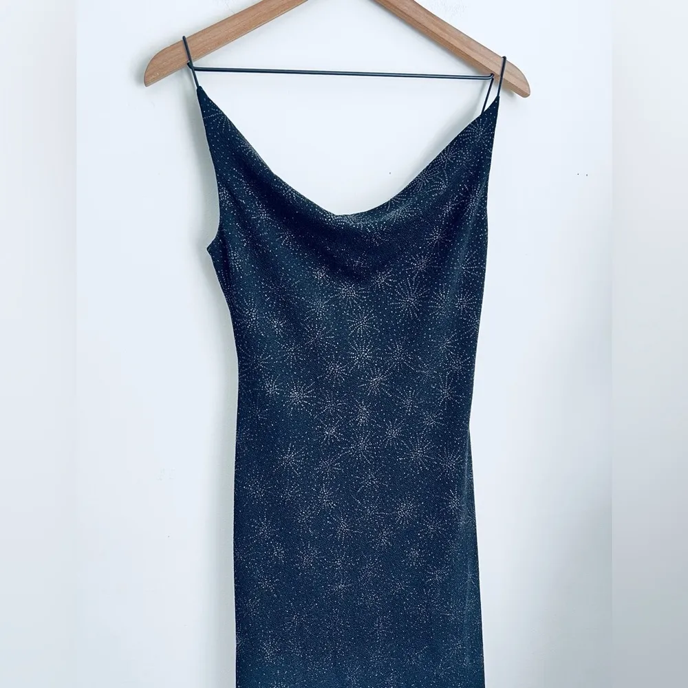 Vintage Made In USA black Sparkle Cowl Neck 90s Y2K  Formal dress - Image 2