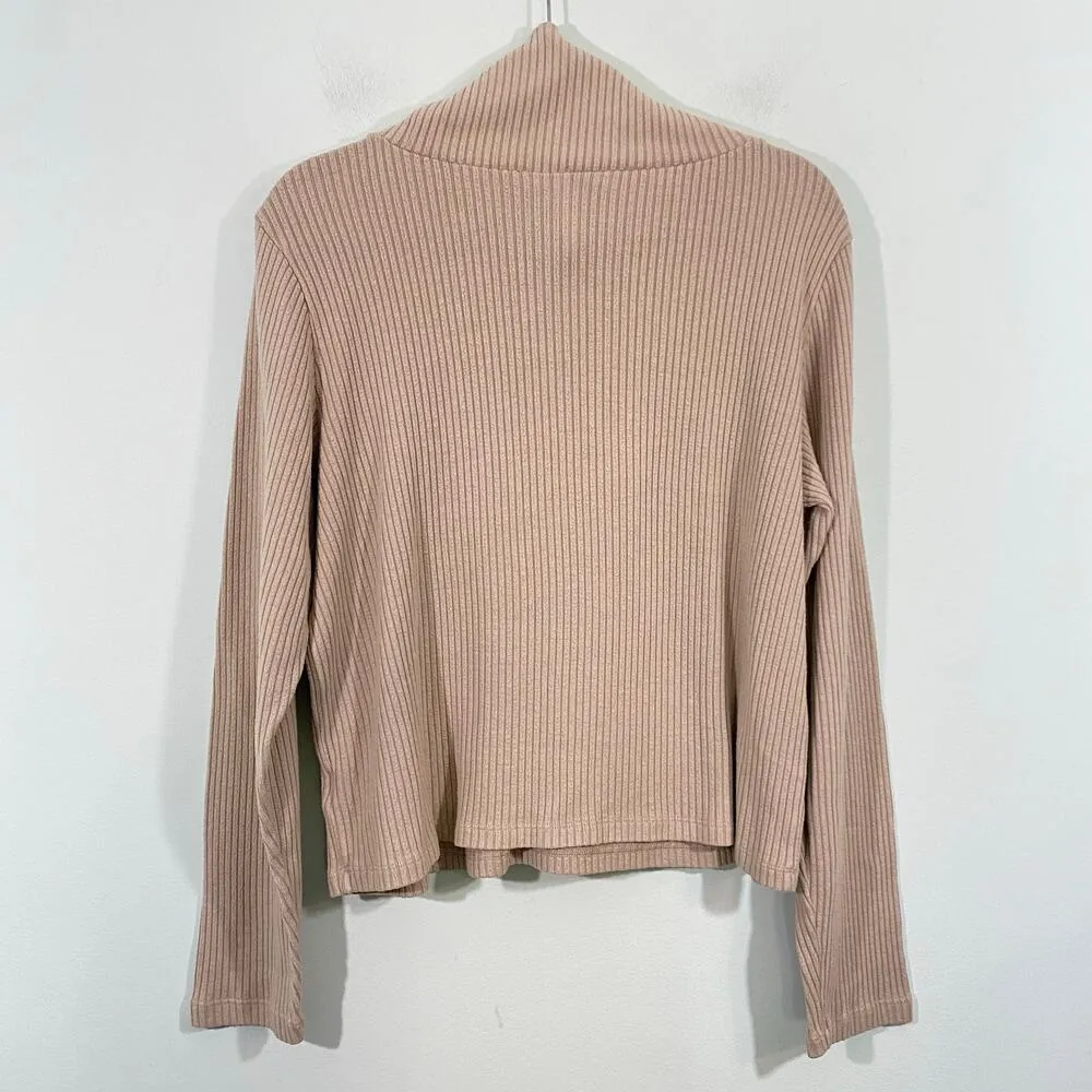 Aritzia Babaton Women's Oatmeal Ribbed Funnel Neck Long Sleeve Top Size XL - Image 8