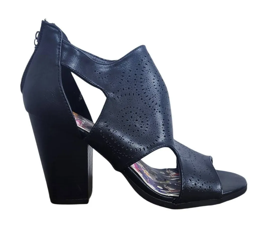 Christian LaCroix Black Block Heel Bootie Perforated Accent Size 8 Women's Heels - Image 1