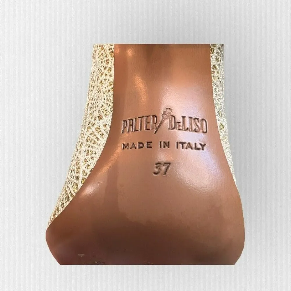 Palter DeLiso Kiss Ivory Heirloom Lace Gold Glitter Pump Size Italy‎ 37 US 6.5 - Image 10