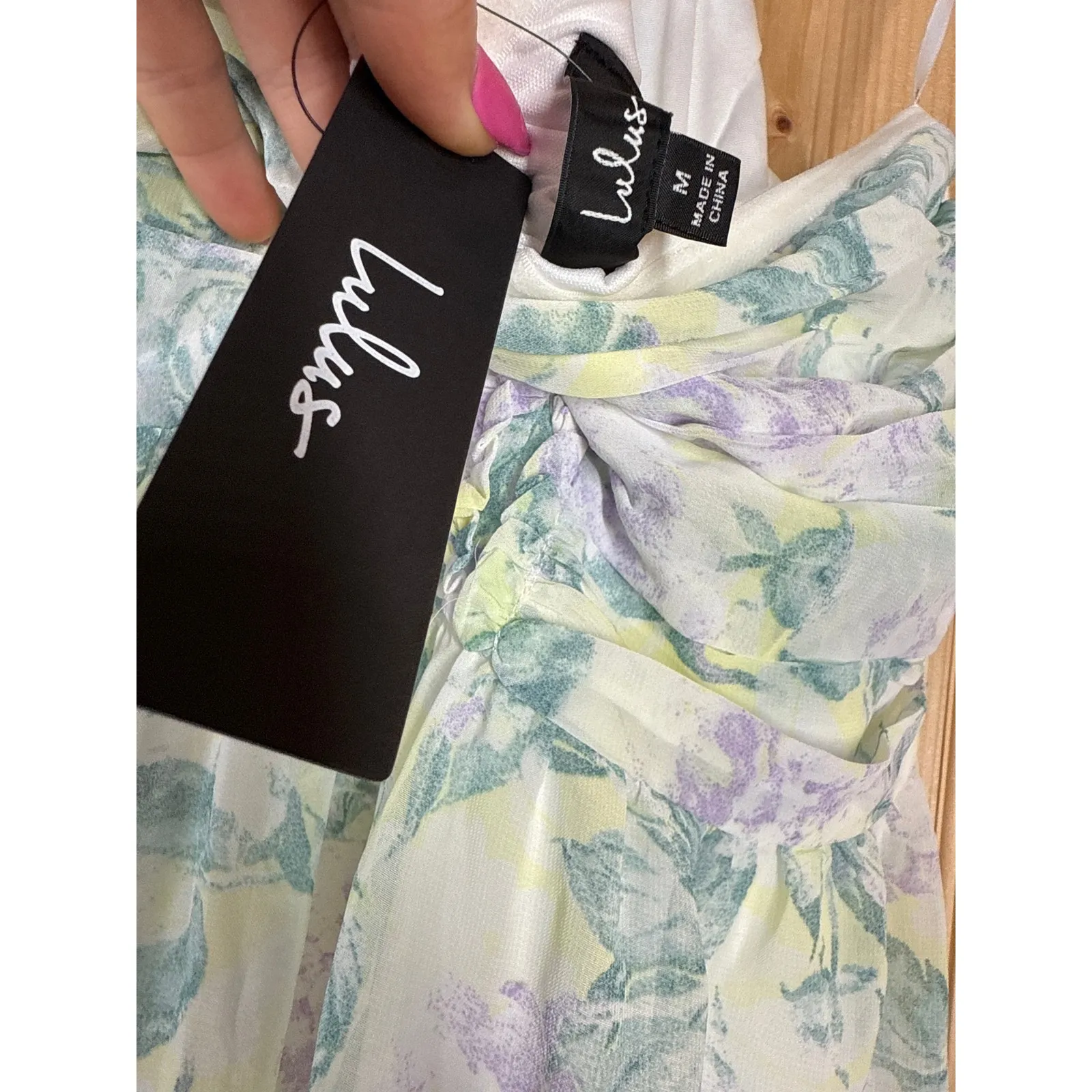 NWT Lulus Effortlessly Abloom Green Multi Floral Ruched Halter Maxi Dress Sz M - Image 6