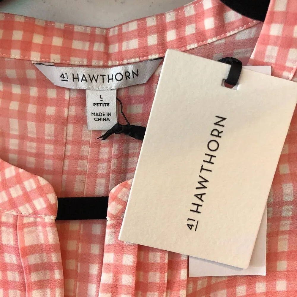 41 Hawthorn Womens Pink Stitchfix Gingham Sleeveless Blouse Size L Petite - Image 3