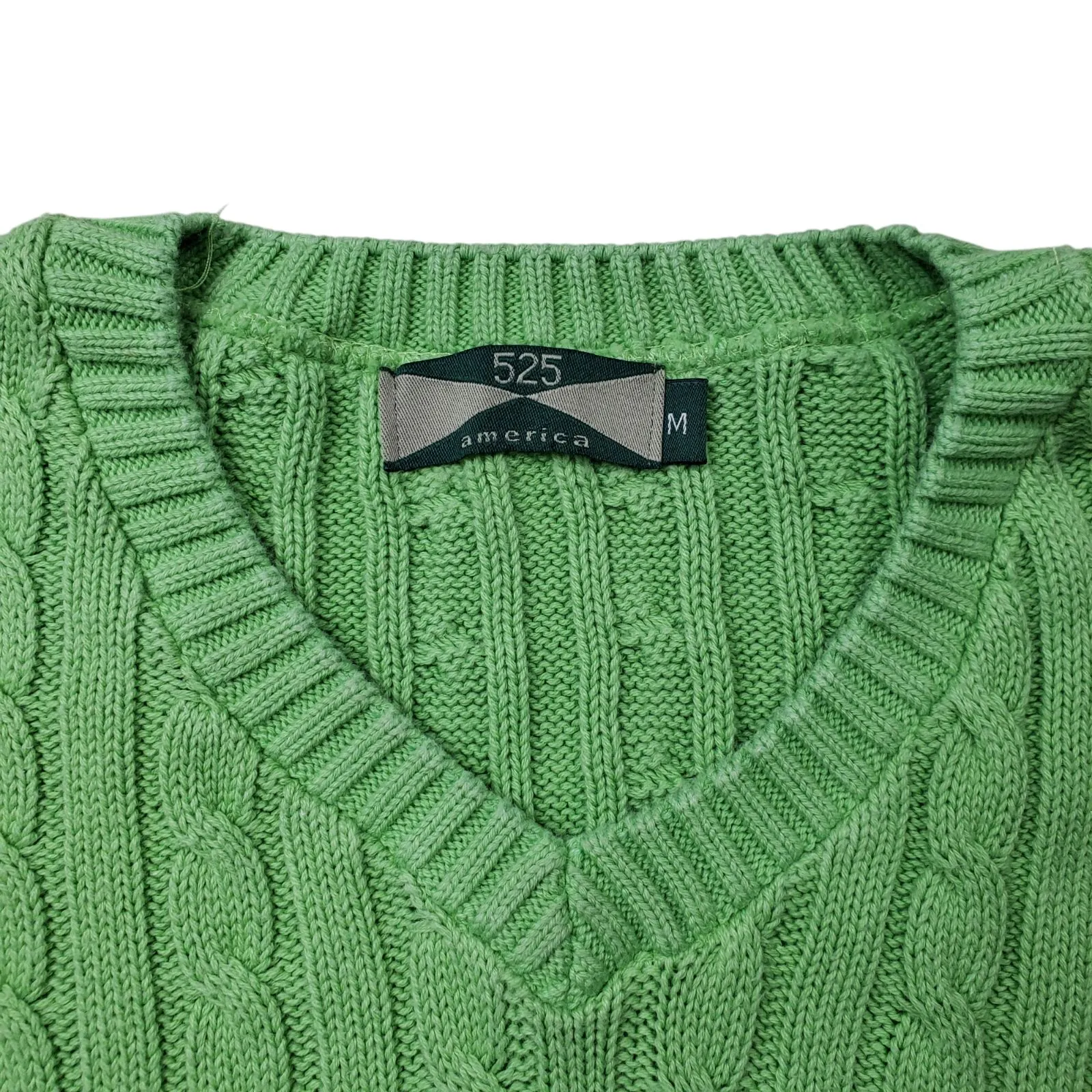 Vintage 525 America Cable Knit Sweater Womens Medium Green 90s Y2K Made in USA - Image 3