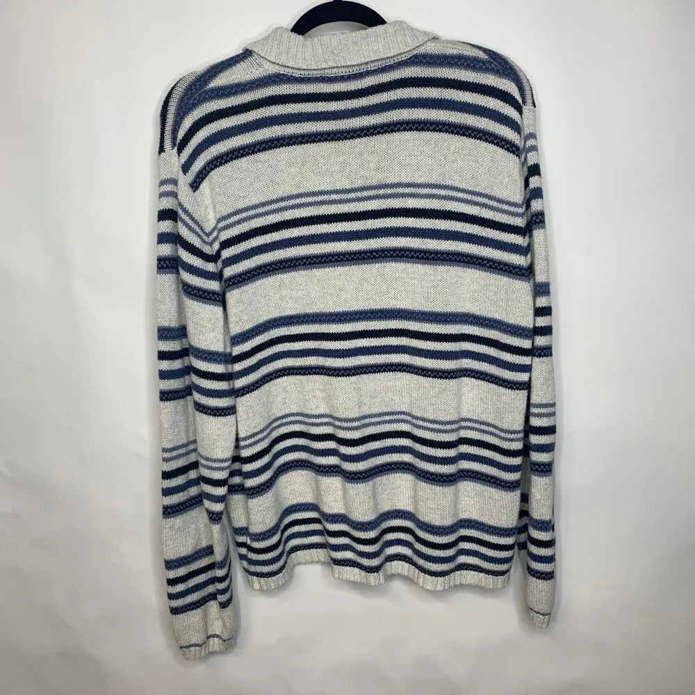 Cream Blue Stripe Button Front Cotton Cardigan Sz XL - Image 6