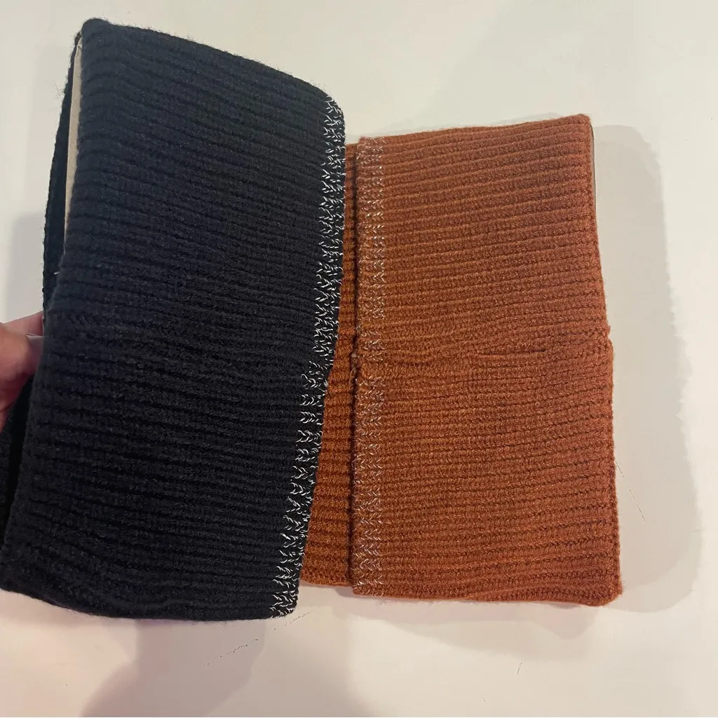 Tahari Cuffed Knit Beanies Women Ribbed Winter Hats 2 Pack Black Brown Silver - Image 6