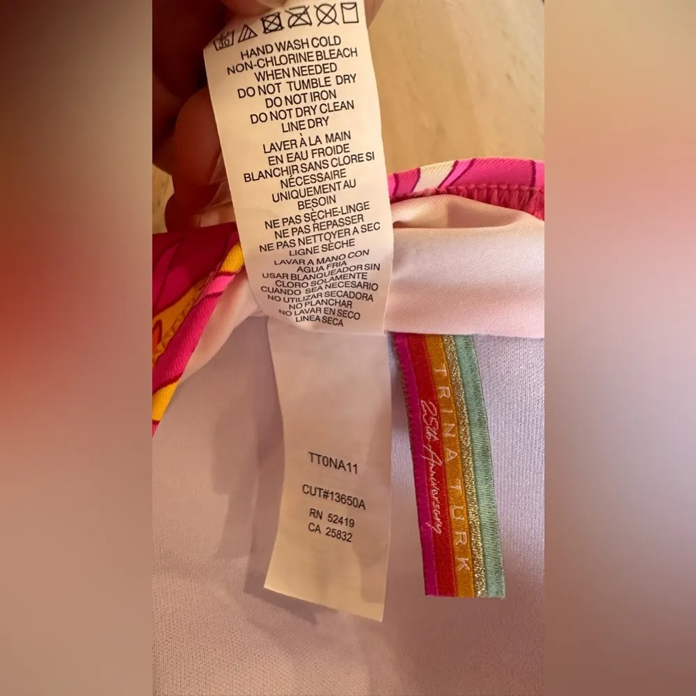 TRINA TURK Cutout Bandeau Pink OnePiece High Leg Morning Sunrise Swimsuit sz 12 - Image 9