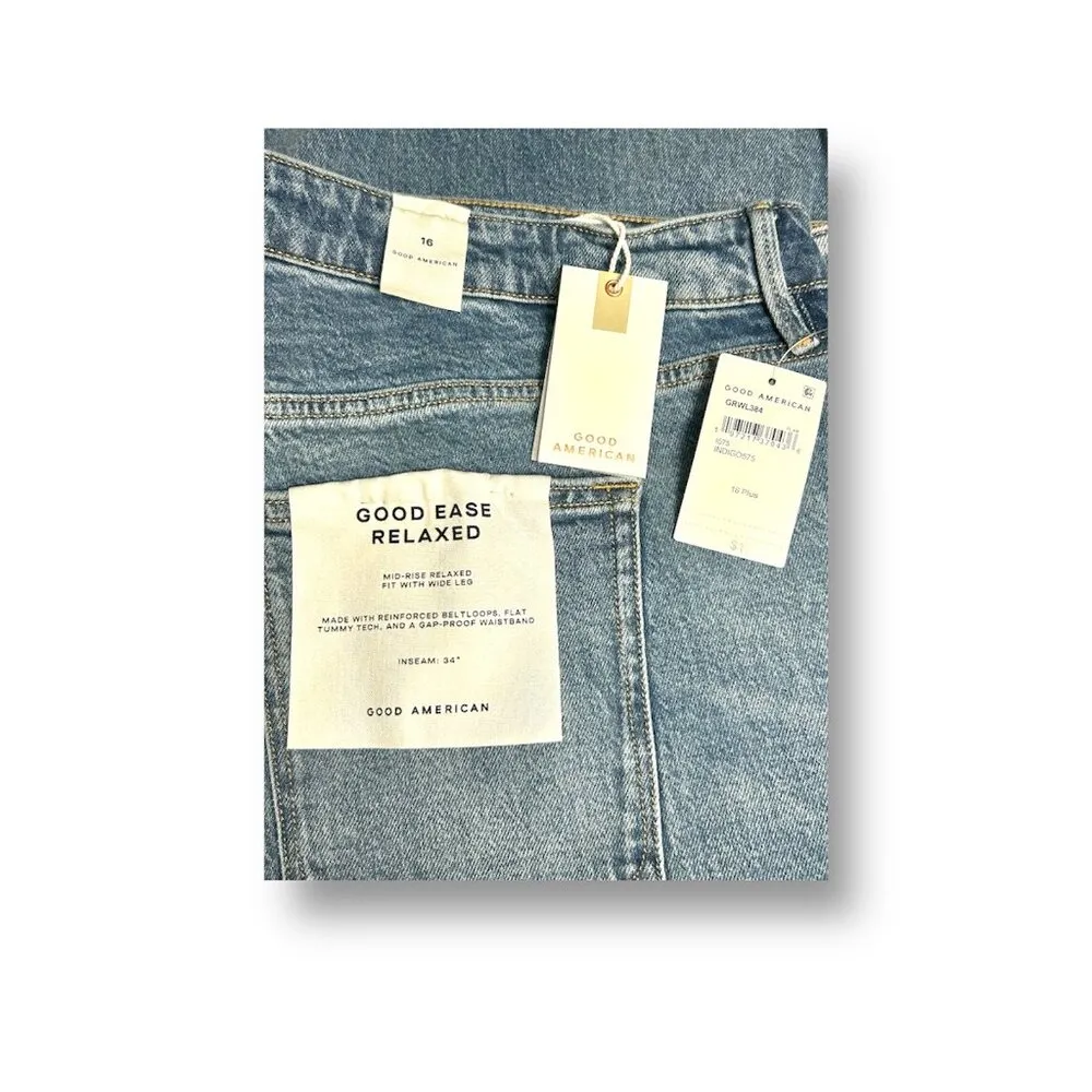 New Good American Good Ease Relaxed Jeans Size 16 Indigo‎ $169 Wide-Leg Normcore - Image 8