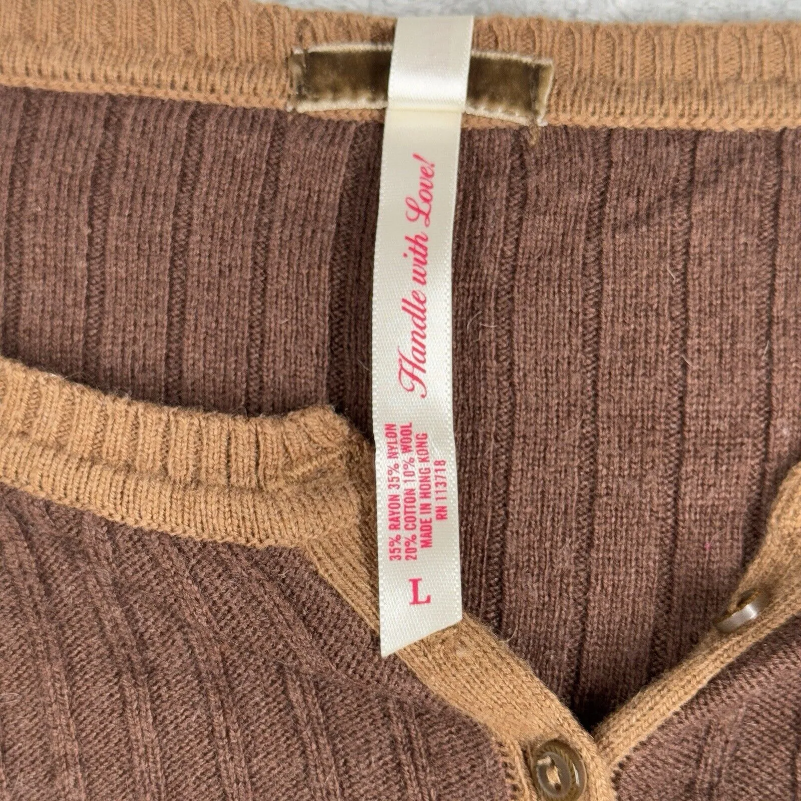 Aeropostale Sweater Juniors Large Brown Ribbed Henley AERO‎ 80s 90s Y2K Vintage - Image 6