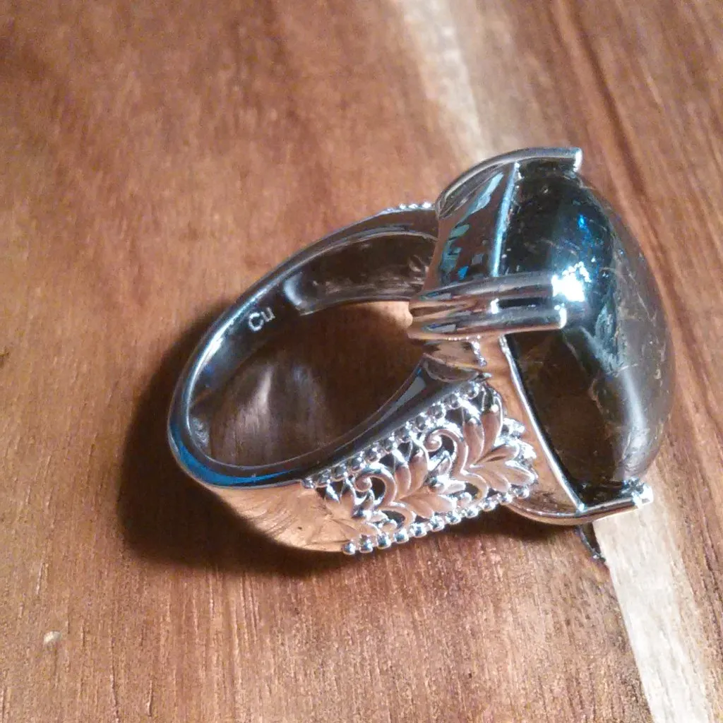 Matrix Silver Shungite Solitaire Platinum Over Copper Ring (Size 8) - Image 6