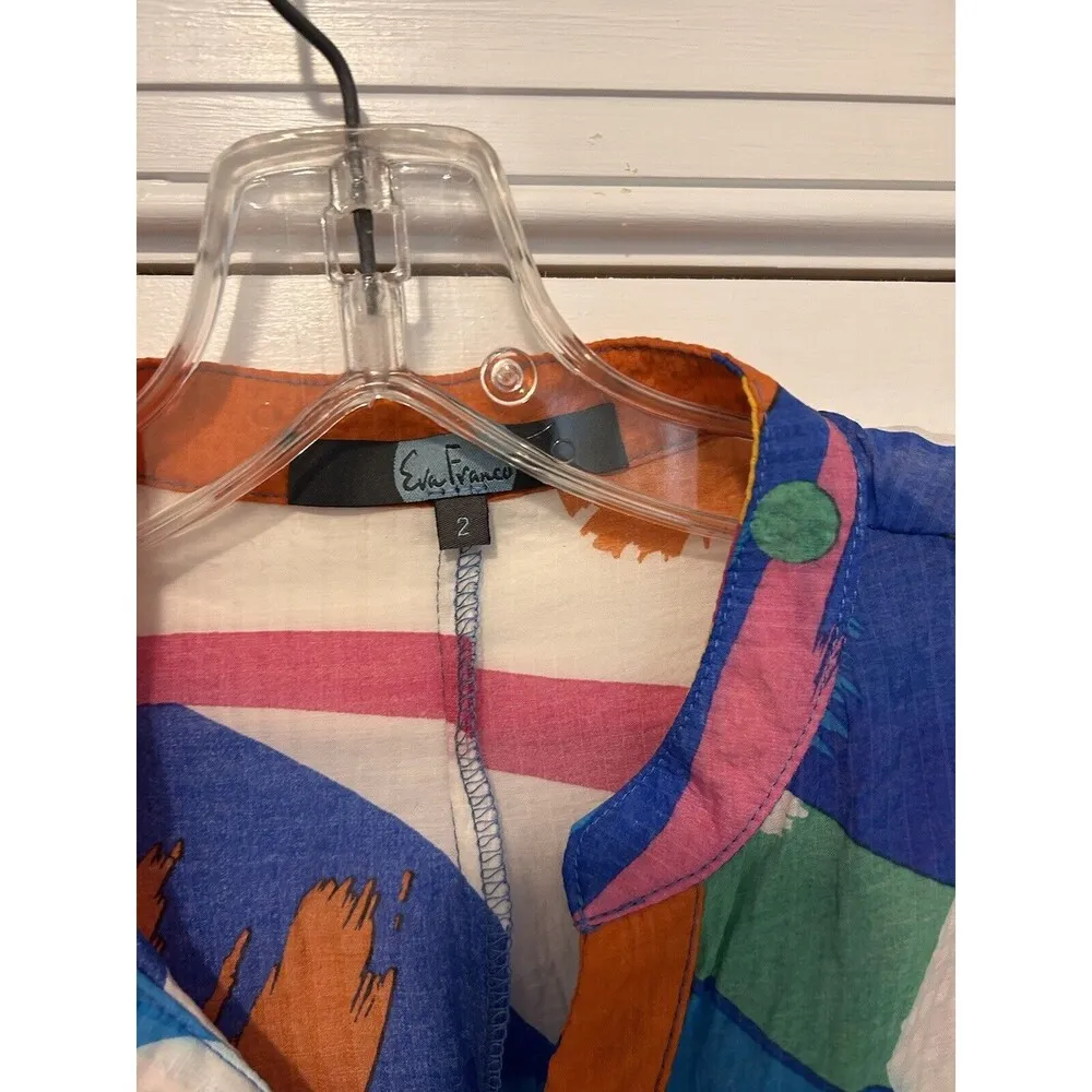 Eva Franco Miami Vibes Cap Sleeve Top Drawstring Waist Bright Colors Size 2 - Image 3