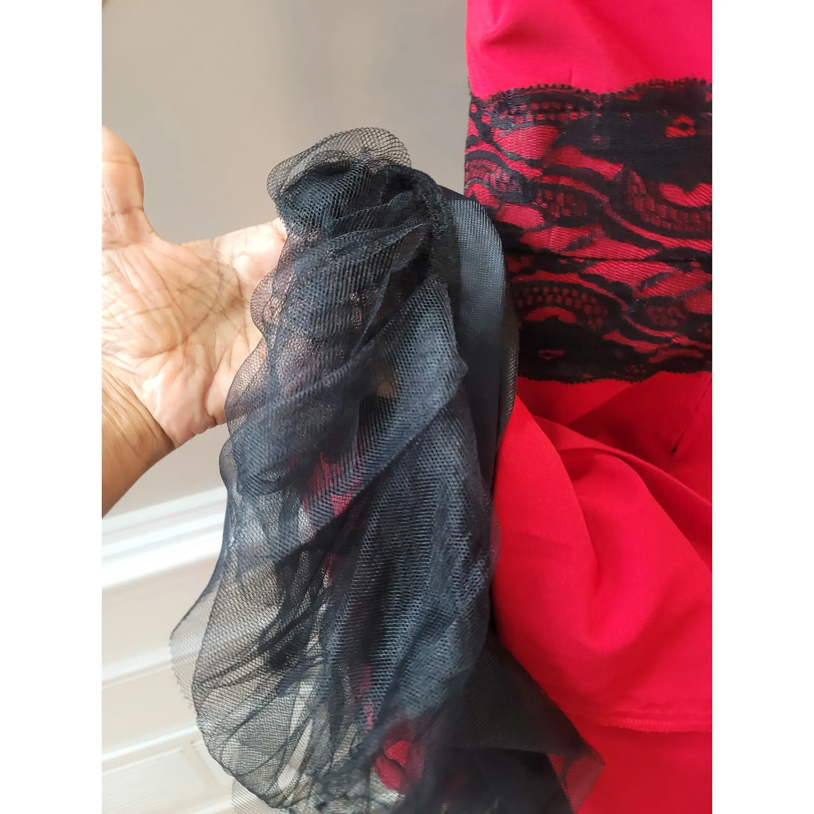 Ruby Rox Strapless Party Dress Women Size 3 Red Black Lace Trim Tulle Hem - Image 10