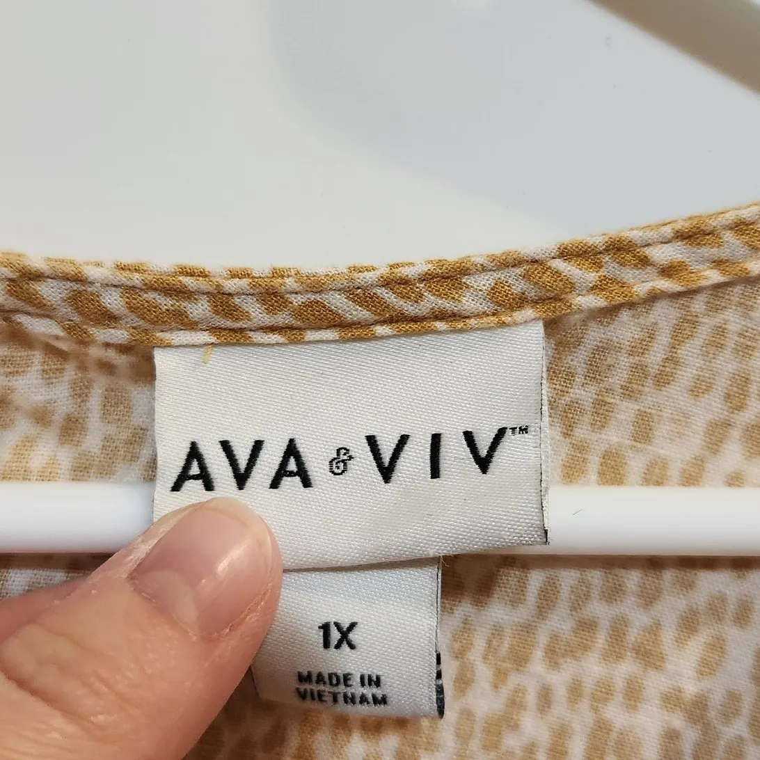 Ava & Viv Yellow Animal Print Short Sleeve Keyhole V-Neck Casual Blouse Top 1X - Image 9