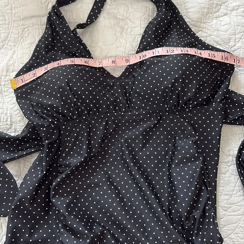 Motherhood Maternity Polka Dot Tie Front Criss Cross One Piece Swimsuit Black L - Image 14