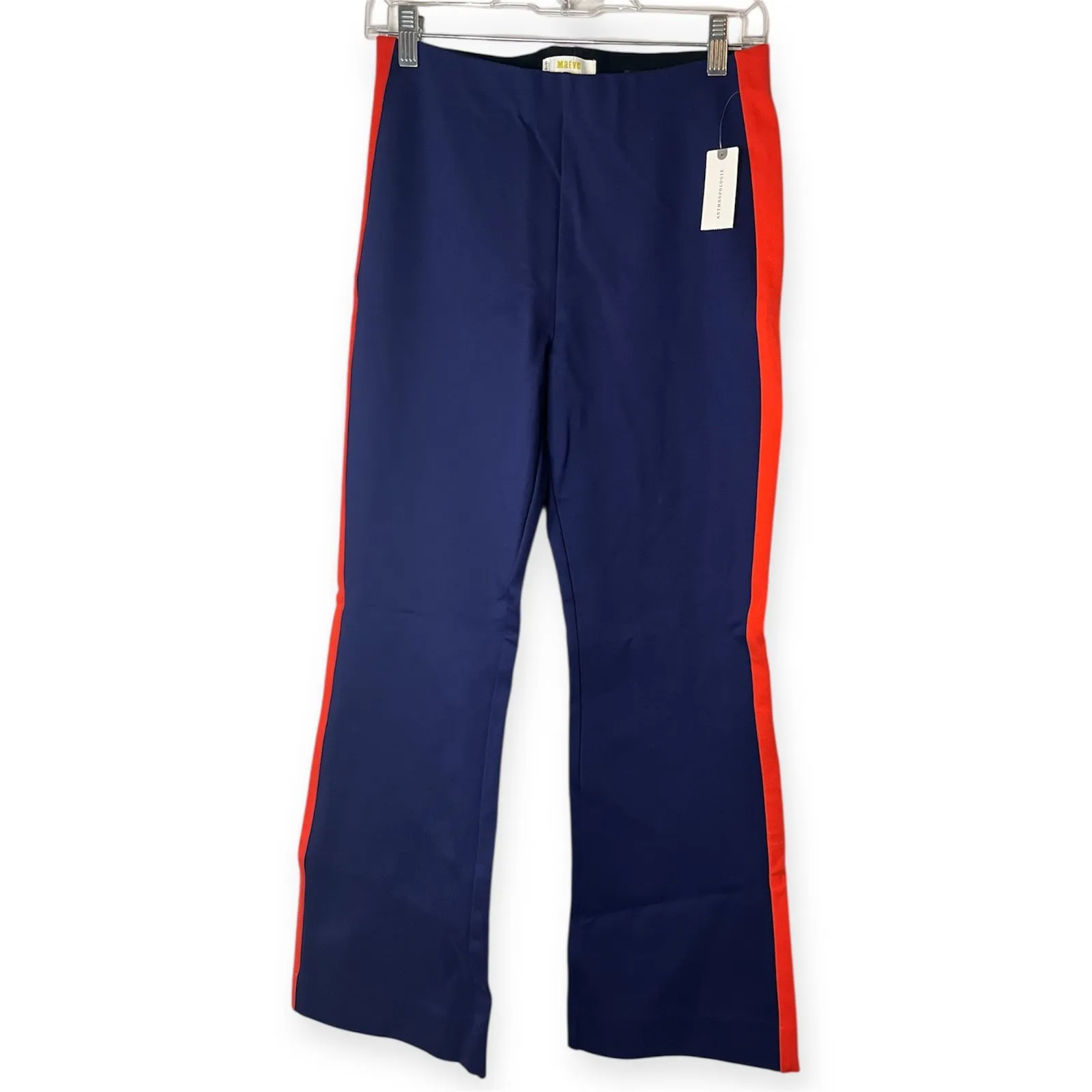 NWT Maeve Anthropologie The Margot Navy Red Side Stripe Flare Pants Sz Small Blue - Image 4