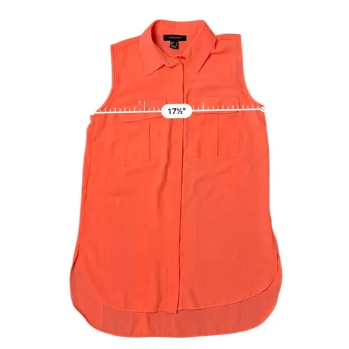 Atmosphere  Neon Orange‎ Chiffon Collared Blouse Flap Pockets 4 Hyperpop Casual - Image 6