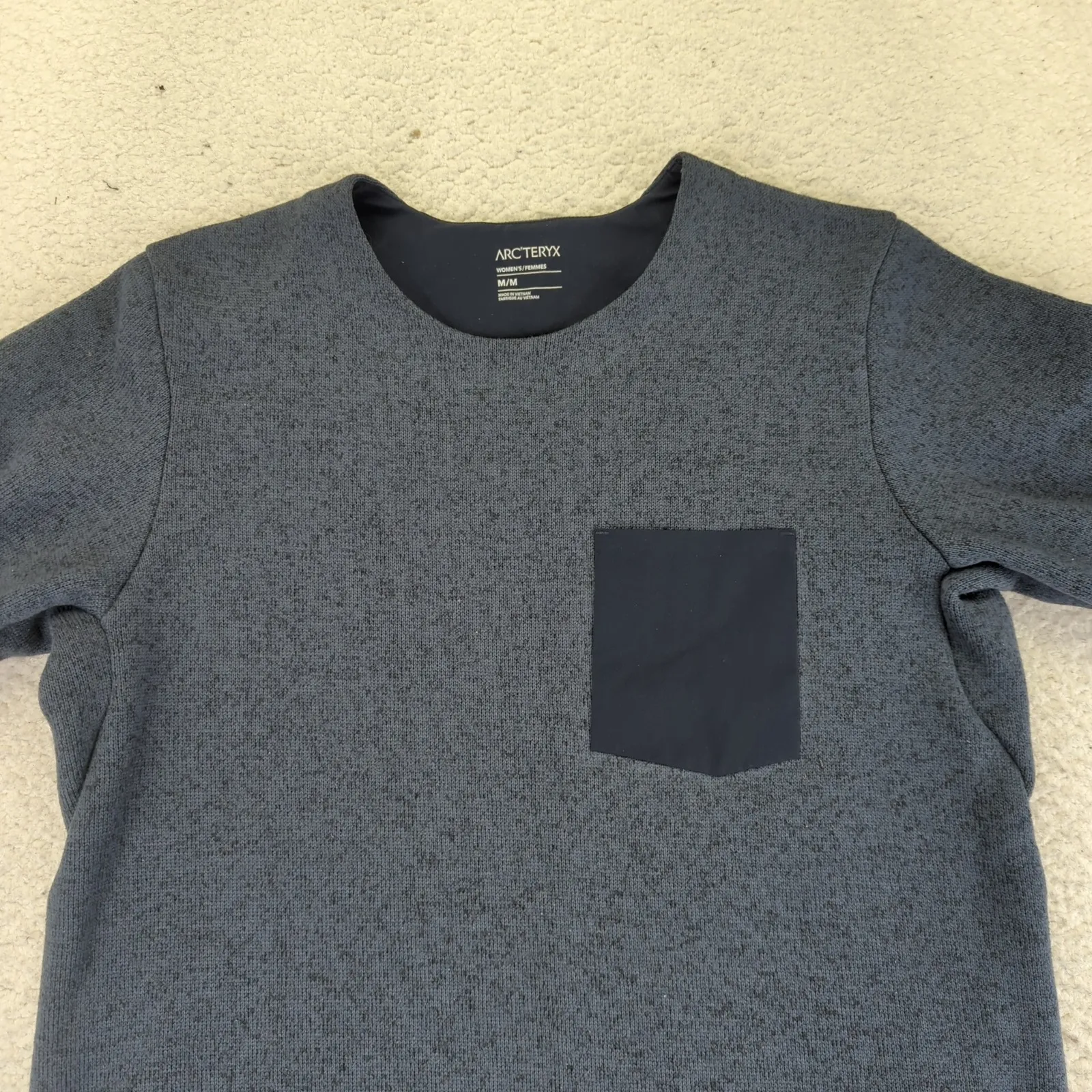 Arcteryx Womens Medium Covert Sweater Fleece Pullover Sweatshirt Blue Pocket Gray - Image 6