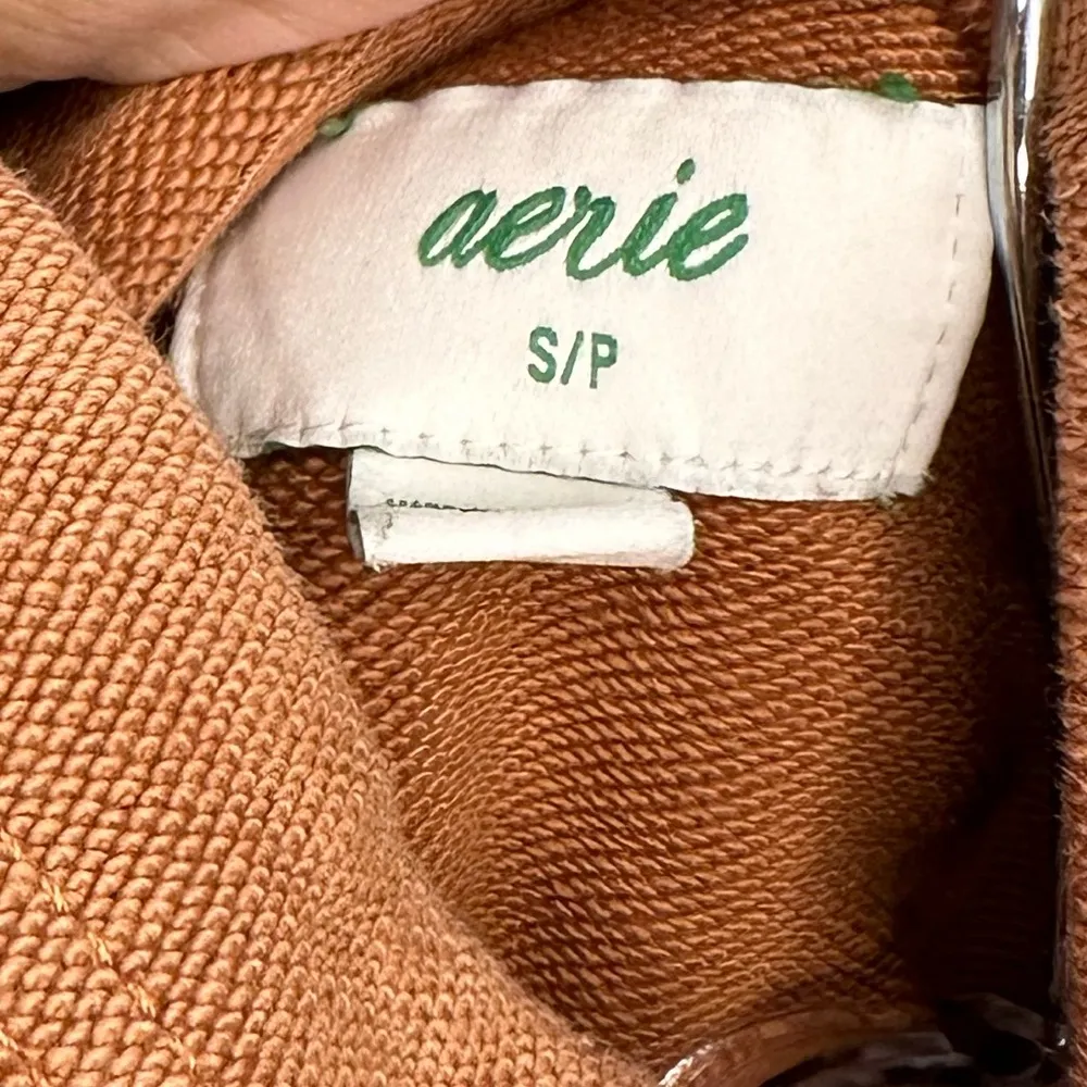 Aerie Brown Comfort Lounge Boxy Luxe Inside Out Cropped Hoodie Sweater sz S - Image 5