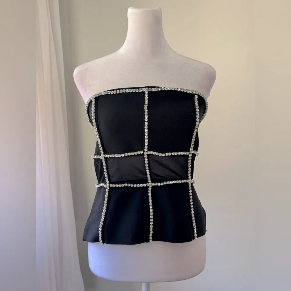 NWT Bella Barnett Black Rhinestone Tube Top Size L - Image 2