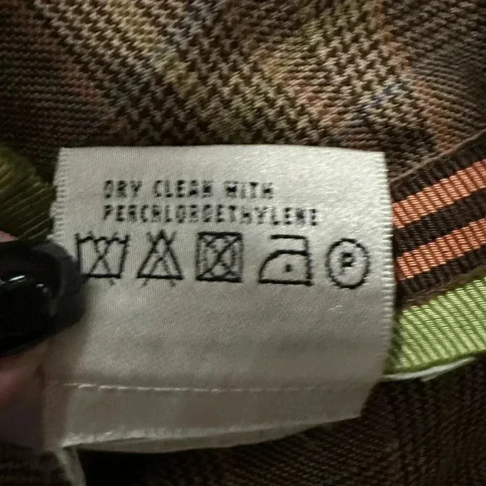 Vintage Carlisle Felicity Wool Brown Orange Plaid Ruffle Pencil Skirt Size 6 - Image 8