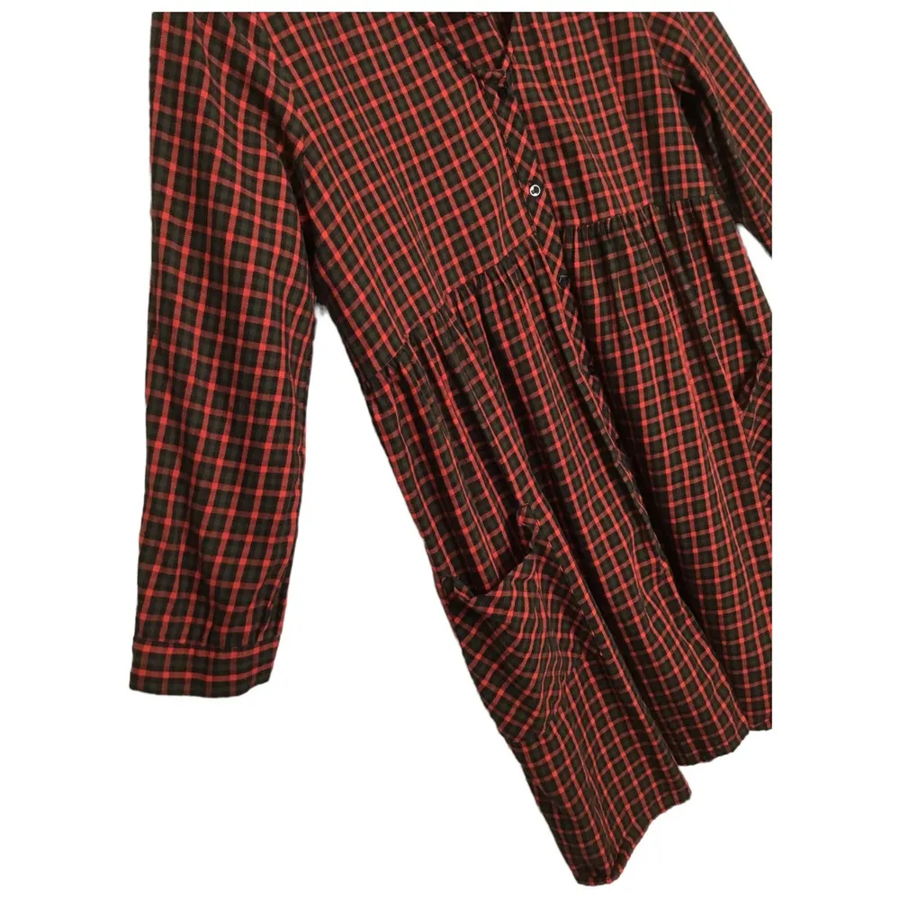 Zara Women Over Sized Long Sleeve Christmas Plaid Pocket Red M - Image 5
