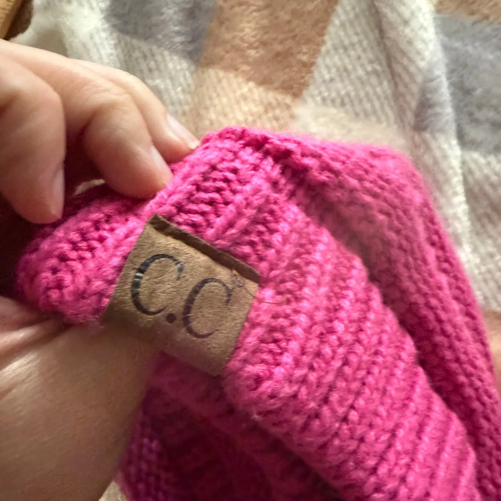 CC Beanie Hot Pink Knit Winter Warm Beanie Hat Women One Size Snow Outdoor - Image 4