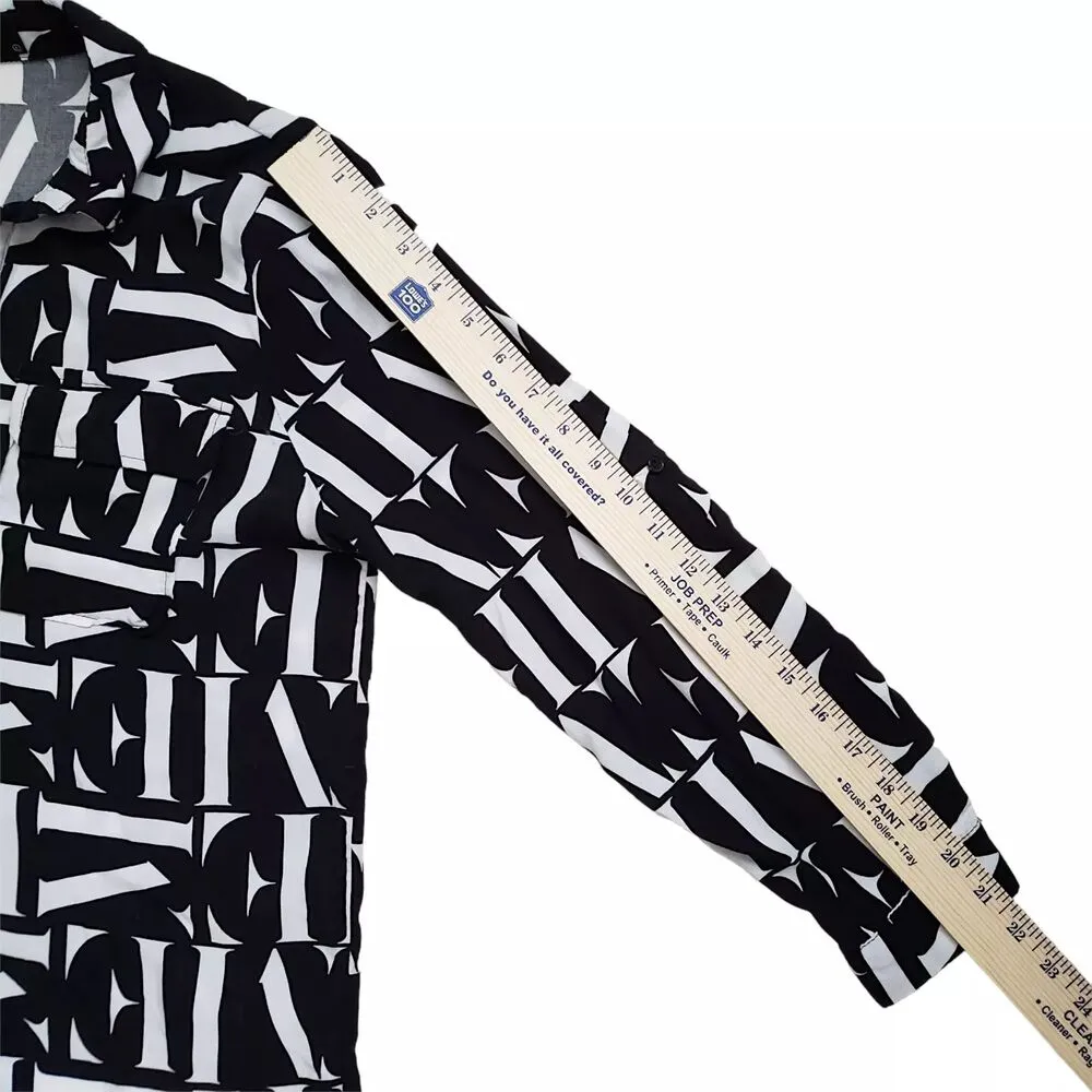 Milk & Honey Letter Print Top Womens Large Black Long Sleeve Button Up - Image 7