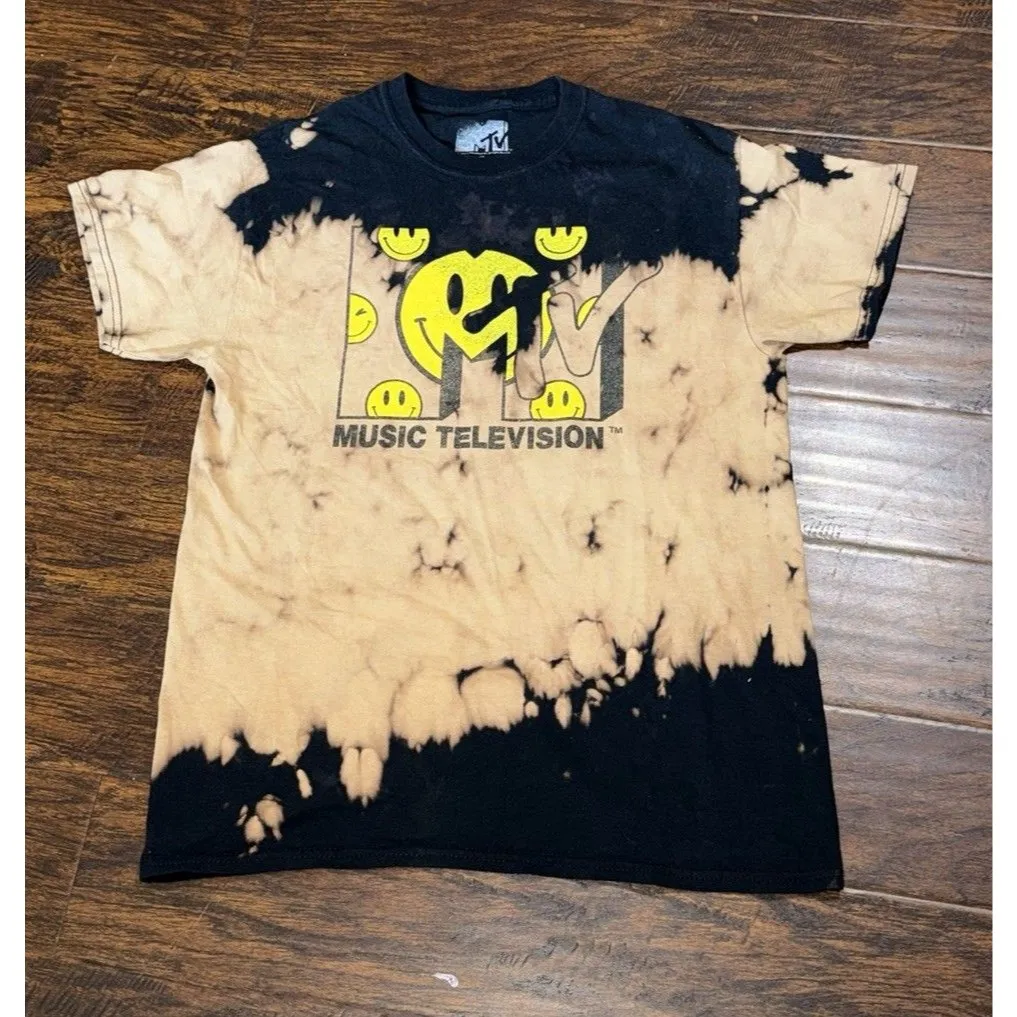 MTV MUSIC TELEVISION Tye Dye T Shirt (Graphic T) Black Brown Medium Cotton Mens - Image 4
