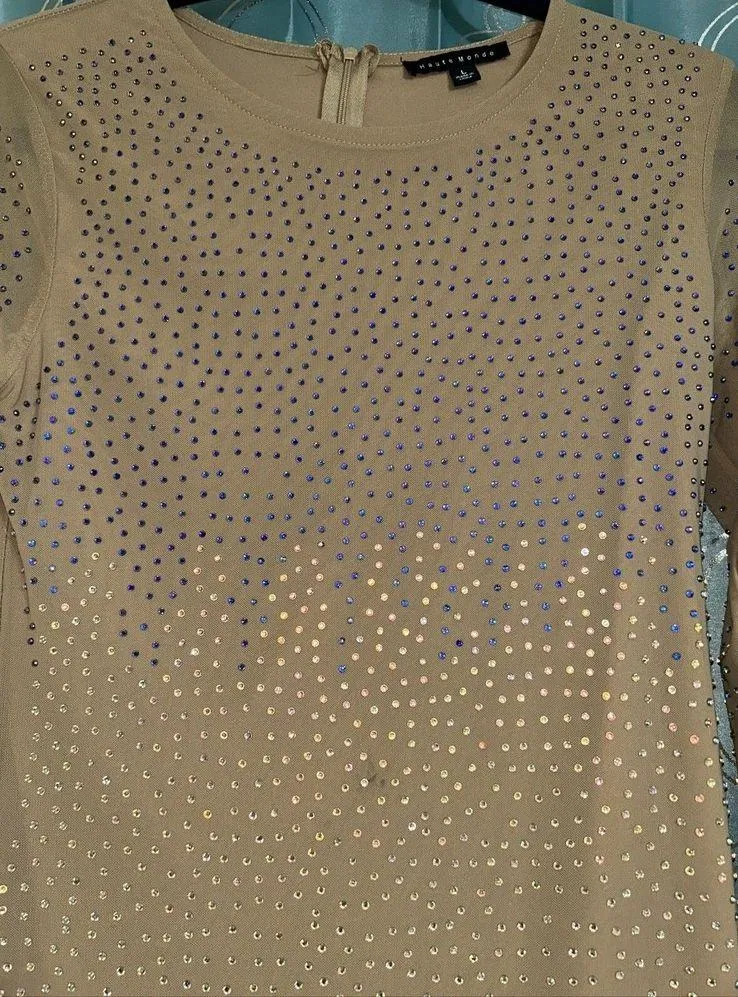 Haute Monde Dress Large. Tan With Ombré Jewels. EUC. - Image 3