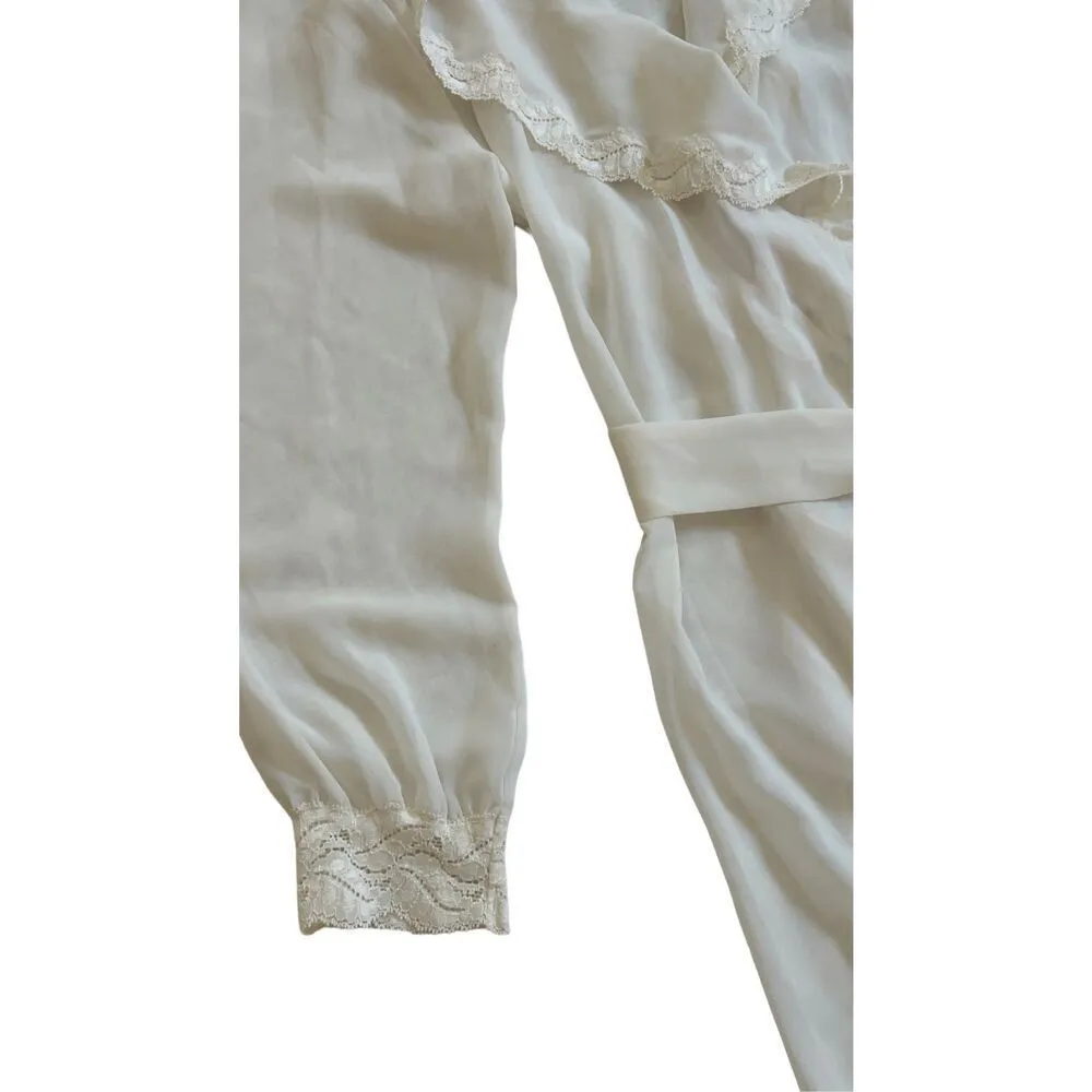 90’ Vintage Victoria's Secret Night Robe Sheer Chiffon  Lace V-neck & Cuff  Size - Image 5