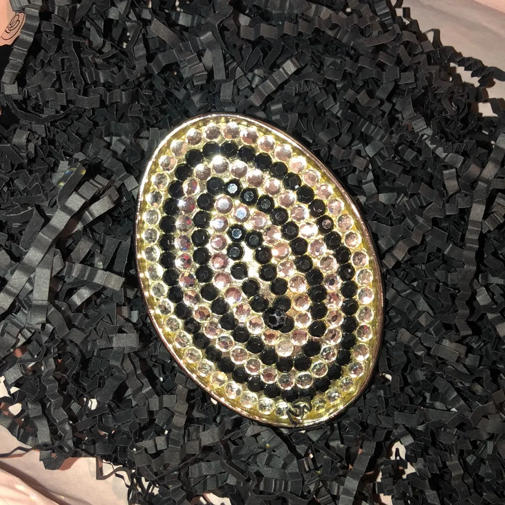 Black & Silver VINTAGE Oval Metal Rhinestone Belt Buckle - Image 3