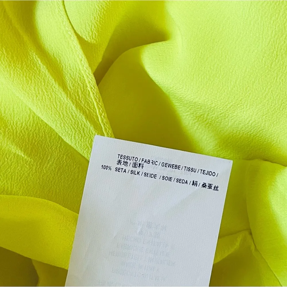 Balenciaga 100% silk asymmetrical triangle-hem split-sleeve chartreuse blouse - Image 6