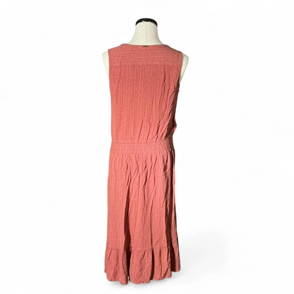 Prana Sleeveless Smocked Waist Maxi Dress Coral Herringbone Pattern L - Image 2