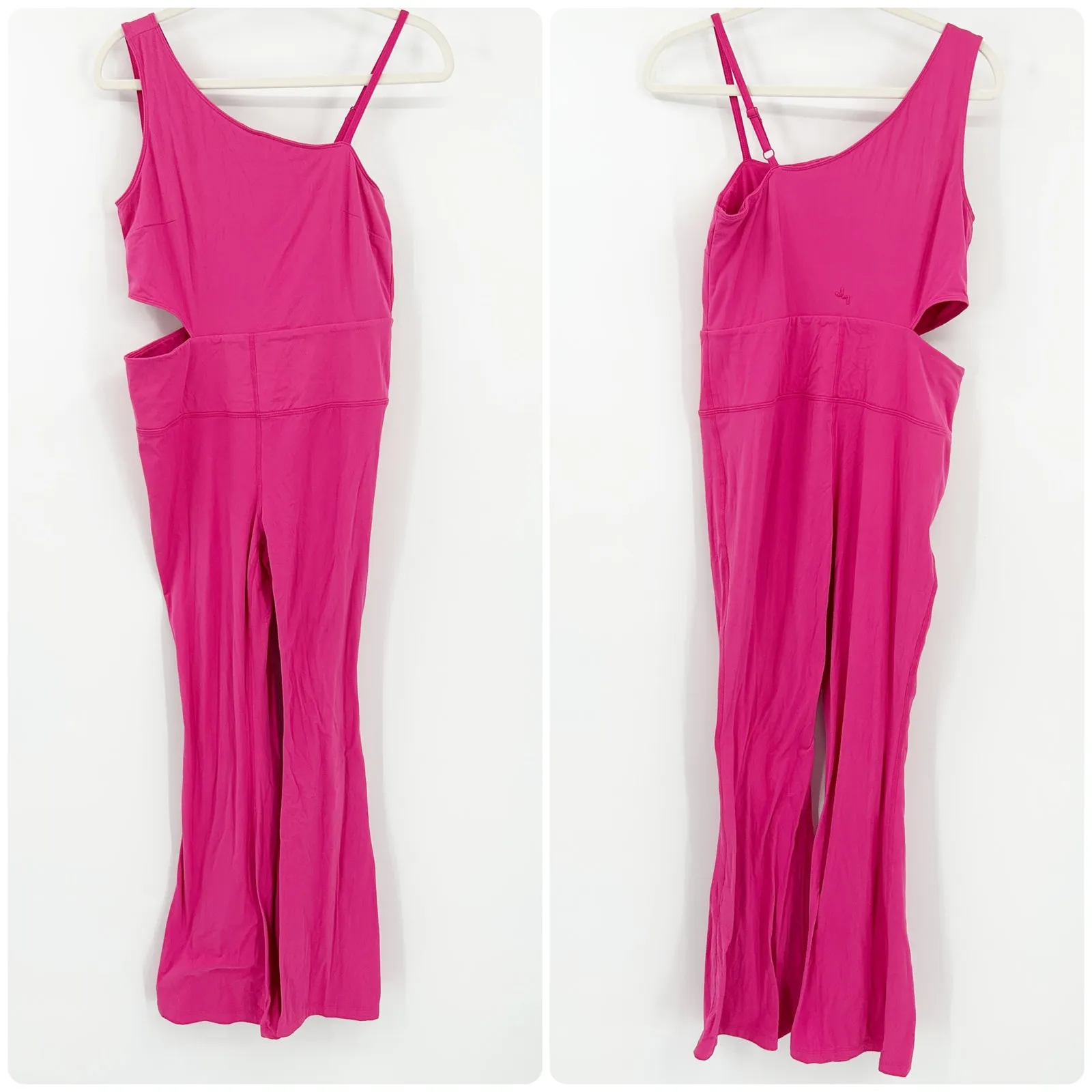 JoyLab Womens Athleisure Cutout‎ Asymmetrical Neck Flare Leg Bodysuit Jumpsuit L - Image 3