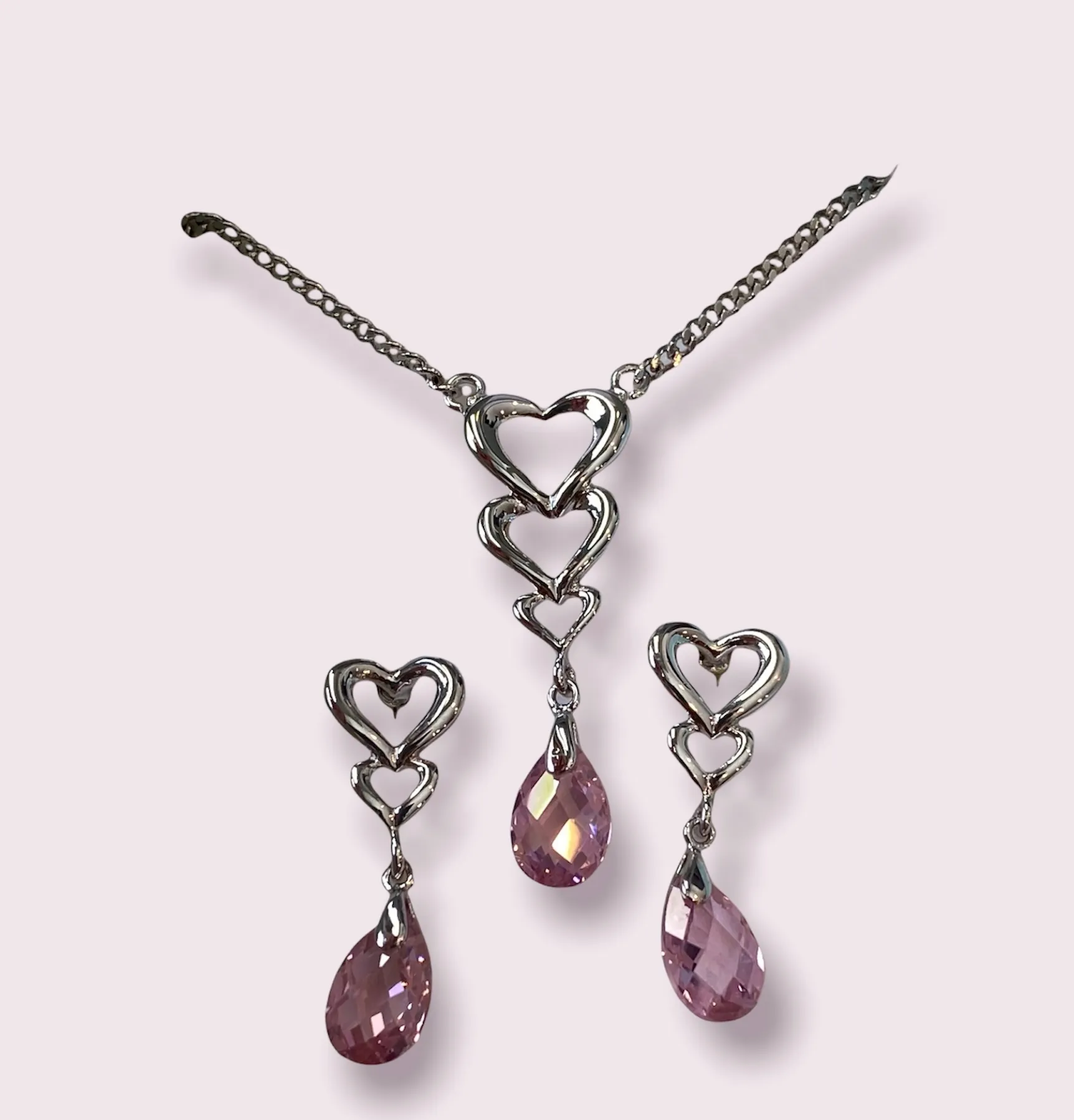 NIB  England Jewellery Hearts Necklace and Earrings Set, Pink - Image 2