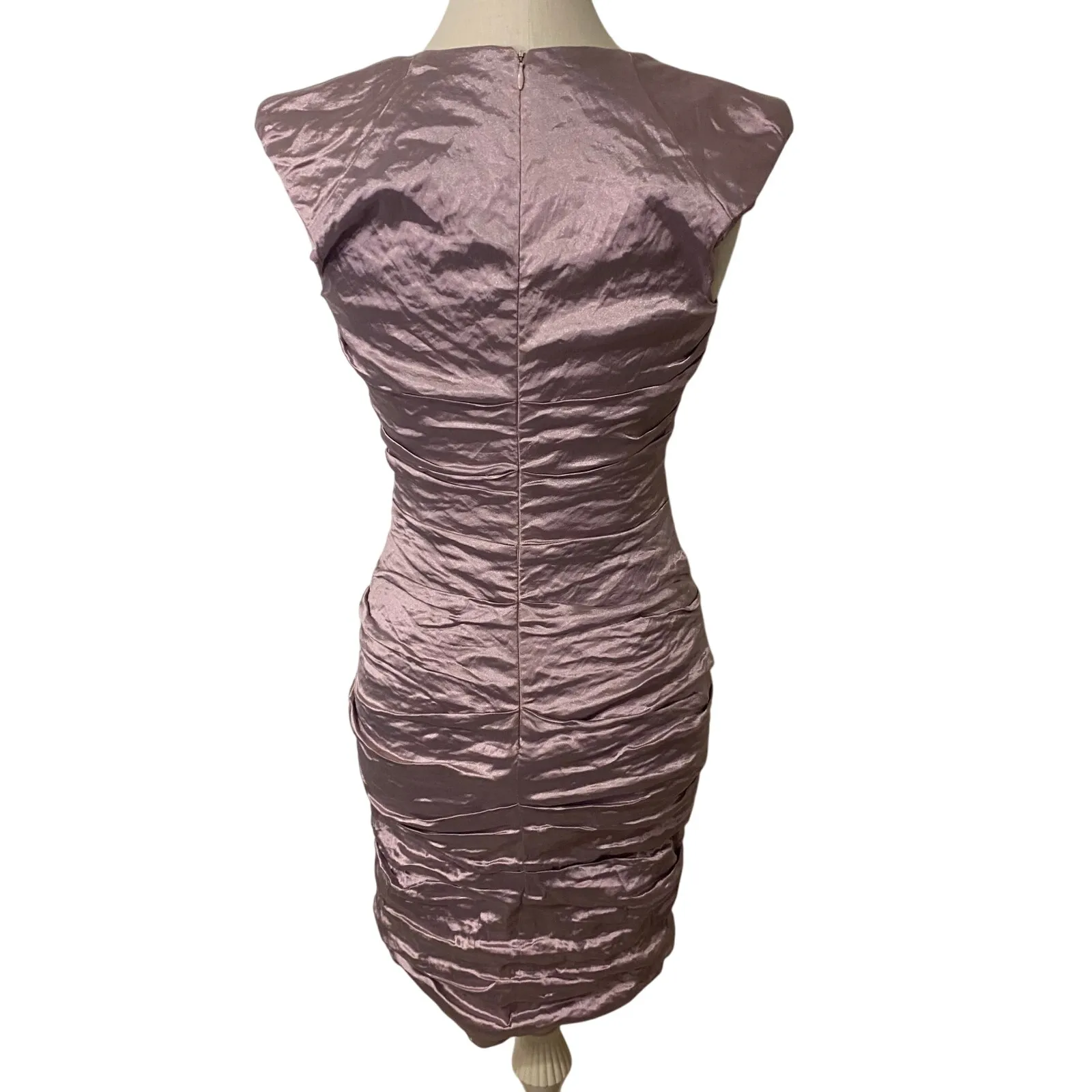 Vintage NICOLE MILLER V Neck Purple Metallic Crinkle Mini Party Dress Size 6 - Image 3