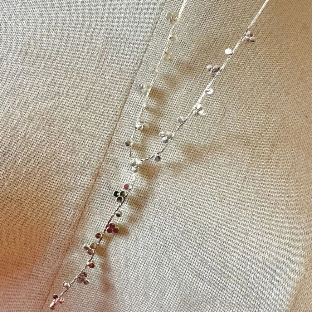 Silver tone green rhinestone Y necklace - Image 5