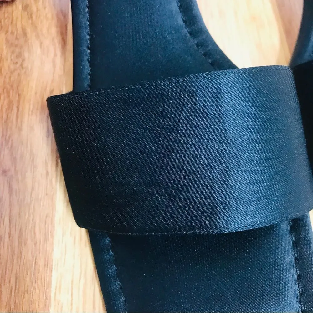 GOOD AMERICAN Black Satin Rhinestone Kitten Heel Slide Square‎ Toe Size 7 New - Image 10