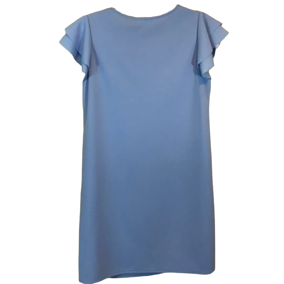 Ces‎ Femme Womens Ruffle Dress Size Large Baby Blue SS Pullover Stretch - Image 3