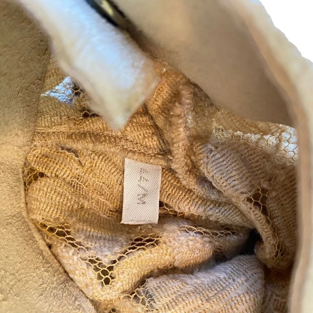 Vintage Iceberg Made in Italy Lace Half Sleeve Suede Snap Collared Top NWT Tan Size M - Image 4