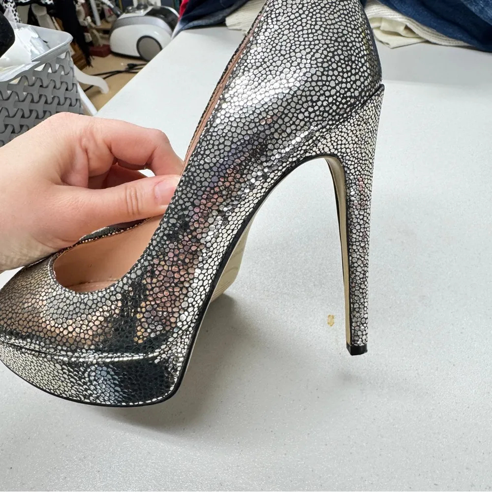 Enzo Angiolini Silver Leather Sparkle Stiletto Heels Women’s 5 Party Shoes Glitz - Image 6