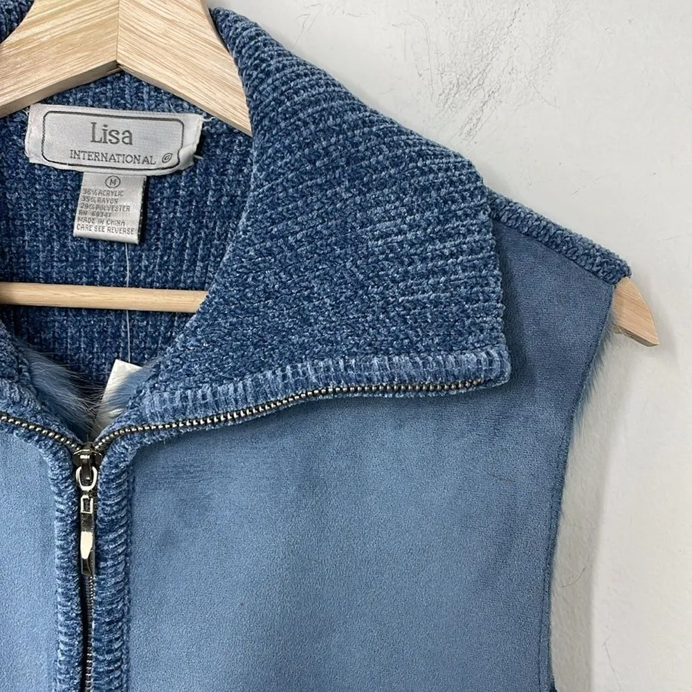 LISA INTERNATIONAL Women's Vest Blue Faux Fur Suede Pockets NWT size MED - Image 8