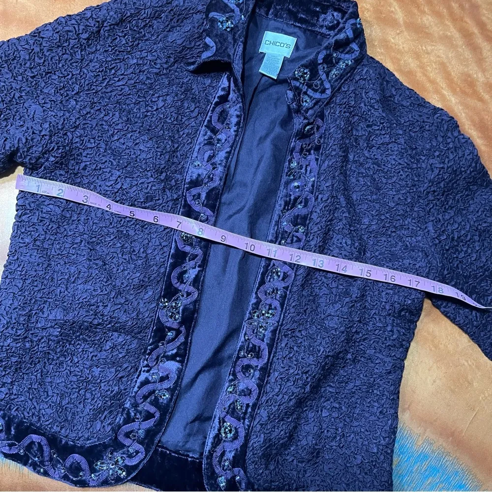 Chico’s Dark Purple beaded textures open front cardigan blazer Jacket size 0 - Image 7