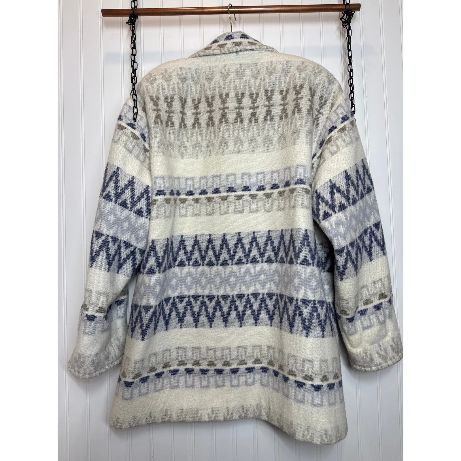 Vintage 90s Womens Express Aztec Western Cowgirl Hippie Blue Wool Jacket Sz M - Image 2