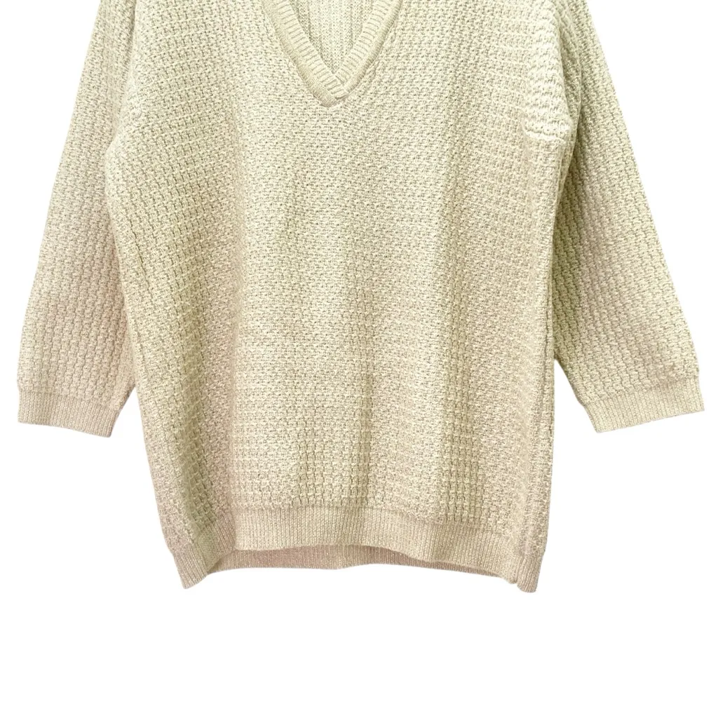 Classiques Merino Wool Blend Textured V-Neck Oversized Sweater Cream Gold Medium - Image 4