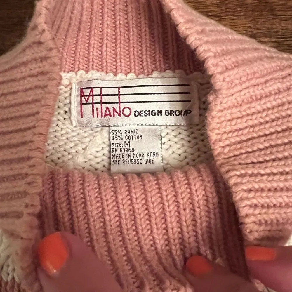 Pink and white sweater size medium vintage Coogi style - Image 3