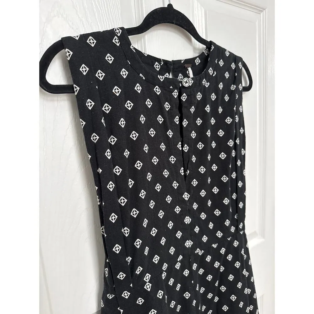 Free People Romper Ashley Black White Diamond Boxy Linen Blend XS - Image 6