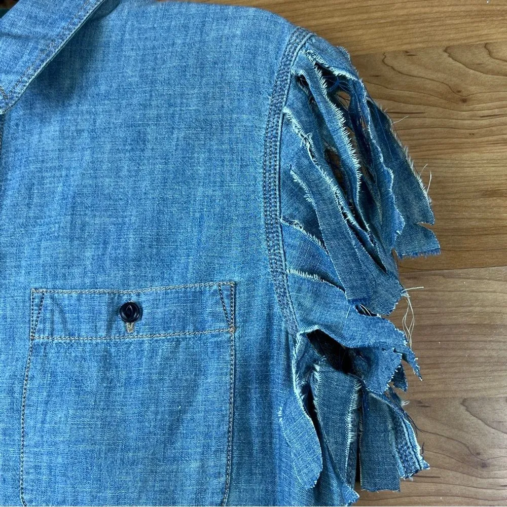 Lauren Jeans Co Ralph Lauren Shredded Sleeves Denim Lightweight Shirt - Image 6