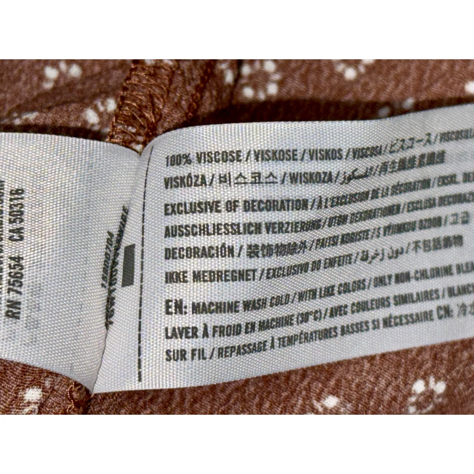 Abercrombie & Fitch Brown White Floral V-Neck Long Sleeve Mini Dress Womens Sz L - Image 4