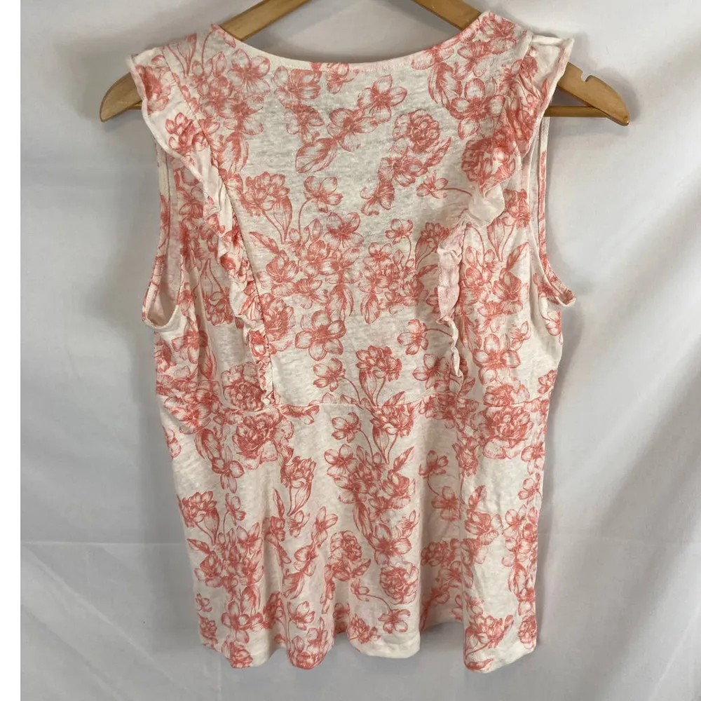 NWT Como Vintage Ruffle Trim Floral Print Linen Blend Tank Top size small - Image 5