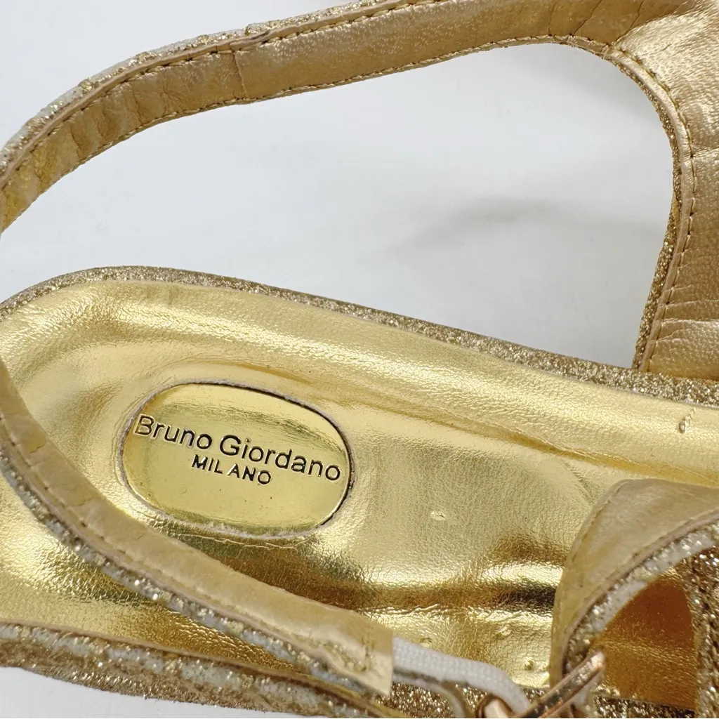 Vintage Bruno Giordano‎ Milano Gold Glitter Peep Toe Slingback Heels Size 42 - Image 11
